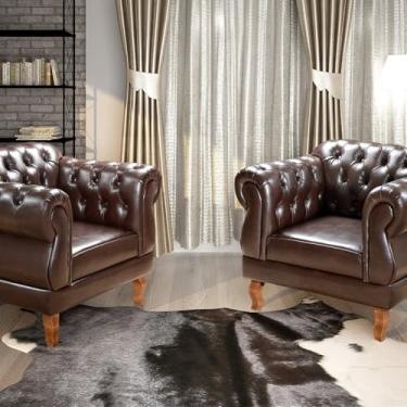 Imagem de Conjunto 2 Poltronas Chesterfield Duquesa Decoração Sala Recepção Retrô Café