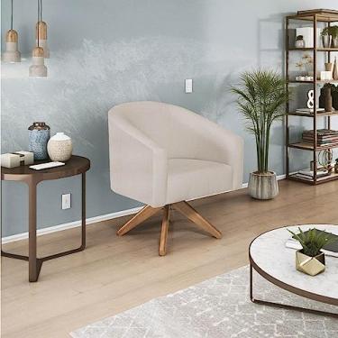 Imagem de Poltrona para Sala de Estar Base Giratória de Madeira Mariana Maranata Móveis Bege