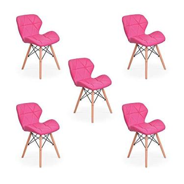 Imagem de Kit 05 Cadeiras Charles Eames Eiffel Slim Wood Estofada - Rosa