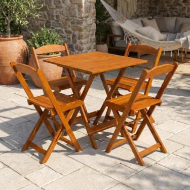 Imagem de Conjunto Mesa Dobrável Área Externa 70x70cm com 4 Cadeiras Madeira Mac