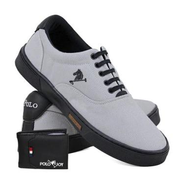 Imagem de Kit Tênis Masculino Polo Joy Lona Amarração + Carteira, Preto, Cinza, 