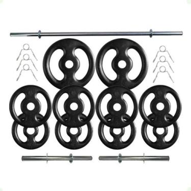 Imagem de Kit Anilhas de Ferro 30 Kg + 2 Barras de 40cm + Barra de 150cm - 2M FI