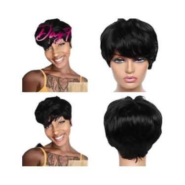 Imagem de Peruca Pixie Curta Cinza Com Franja, Ombre Natural, Ondulada, Cabelo H