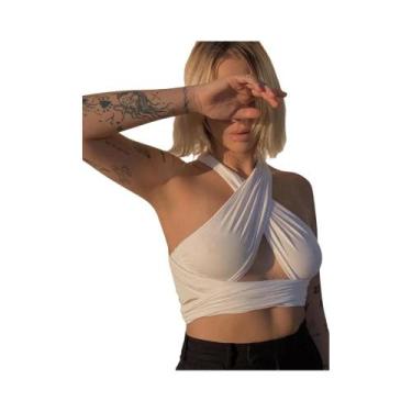 Imagem de Top Cropped Sem Mangas Com Decote Halter E Costas Descobertas Para Mul