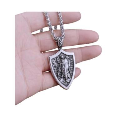 Imagem de Colar Amuleto Cruz Escudo De São Miguel Arcanjo Masculino Hip Hop Retr