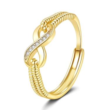 Imagem de OIDIMS Anel de declaração de casamento Infinity Love para mulheres imitação de cristal de noivado anel aberto elegante eternidade promessa amor empilhamento anéis de dedo ajustáveis joias delicadas