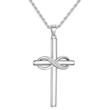 Imagem de Colar com cruz de prata esterlina 925 para mulheres e homens, pingente infinito com corrente de aço inoxidável, acessório de joia durável e elegante, 46/50/56 cm, 22in, Metal, Sem Pedra Preciosa