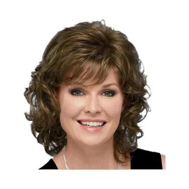 Imagem de Peruca Sintética Curta Cacheada Loiro Cinza Branco Marrom Para Mulhere