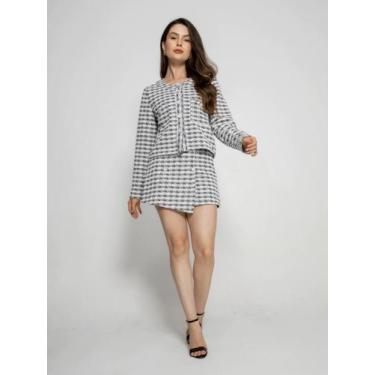 Imagem de Conjunto Frenchy de Botão Xadrez Feminino Short Saia CON-0047, P, Cinz