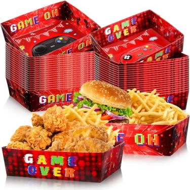 Imagem de Maxcheck 36 peças de lembrancinhas de festa de videogame grandes 2,3 kg bandejas de comida de papel para lanche pipoca nacho barcos para o dia das crianças, artigos de festa temática de aniversário do