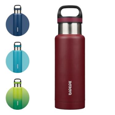 Imagem de BJPKPK Garrafa de água isolada de aço inoxidável de 510 g com alça de parede dupla garrafa isolada a vácuo livre de BPA, vermelho escuro