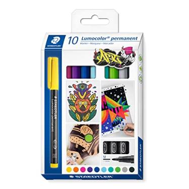Imagem de STAEDTLER Marcador Permanente Lumocolor 10 Cores - 317 C10 - Ponta Média 1.0 mm – Escreve em Quase Todas as Superfícies, Secagem Rápida, Sem Mancha, DRY SAFE, Ideal para Canhotos e Uso Diário