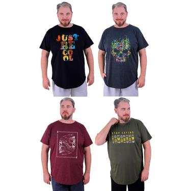 Imagem de Kit 4 Camiseta Longline Plus Size Masculina MXD Conceito Estampado Academia Casual Treino-Masculino