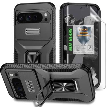 Imagem de Capa para Pixel 9 Pro XL, com capa de lente de câmera deslizante, protetor de tela HD, suporte de anel giratório de 360°, capa protetora à prova de choque de grau militar AYMECL para Google Pixel 9