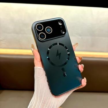 Imagem de SFDSUH Capa para iPhone 15 Pro Max com lente de vidro, conector Lightning, janela de dissipação de calor e cobertura total (Preta)