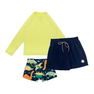 Imagem de Kit 3 Peças 1 Blusa +1 Sunga Boxer +1 Shorts Tactel Praia - Fofotinhos