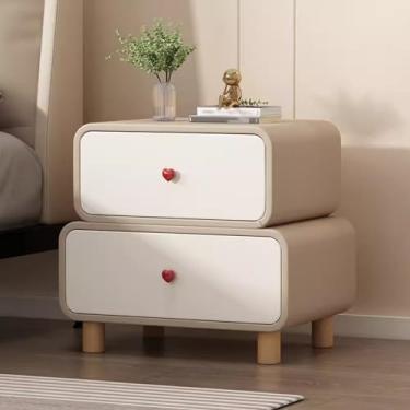 Imagem de Mesa de cabeceira de madeira maciça com 2 gavetas mesa de cabeceira moderna para quarto armário de armazenamento criativo