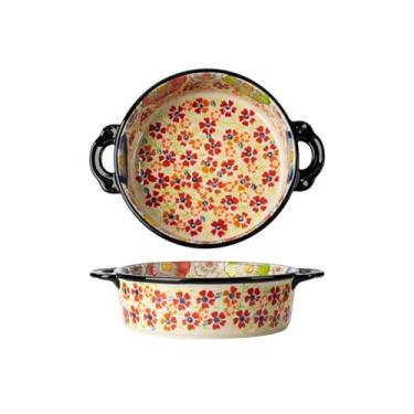 Imagem de Assadeira de grande capacidade utensílios de mesa domésticos de cerâmica tigela de macarrão tigela de sopa tigela de salada retro orelha dupla resistente a altas temperaturas assadeira caçarola para