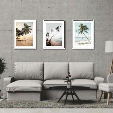 Imagem de Kit 3 Quadros Paisagens Praia Coqueiros 24x18cm - Vidro