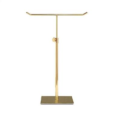Imagem de Elegante suporte de joias de metal para exibição de colar, suporte de mesa banhado em T, torre organizadora para pendurar pingente brinco e pulseira organizadora (ouro)