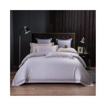 Imagem de Conjunto de capa de edredom de luxo bordada, 4 peças, nórdico, cor sólida, macio e amigo da pele (roxo claro, tamanho king 4 peças)