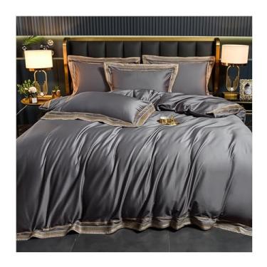 Imagem de x3anggyt5 Conjunto de capa de edredom de algodão cinza escuro de 4 peças, algodão egípcio, luxuoso, macio e respirável com fecho de zíper (cinza escuro, cama de 2 m - 220 x 240 cm)