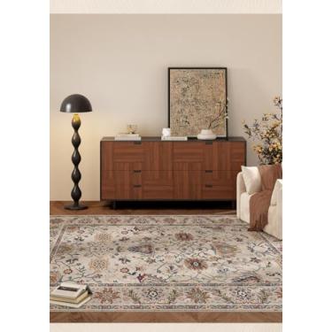 Imagem de Warmstar Tapete de área 20 × 25 para sala de estar, tapete lavável para área grande, antiderrapante, forro de borracha termoplástica, vintage, floral persa, de lã sintética, para sala de estar, quarto