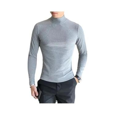 Imagem de Camiseta De Gola Alta Masculina Slim Fit De Manga Longa Em Cor Sólida,