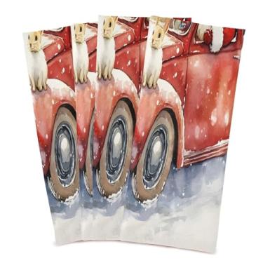 Imagem de xigua Conjunto de 4 toalhas de prato de cozinha para carro vintage vermelho antigo, macias e altamente absorventes de secagem rápida para limpeza de pratos e limpeza à mão, 71 x 45 cm