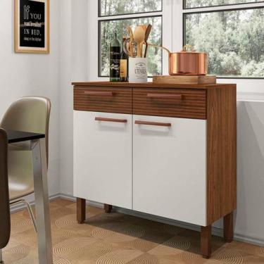 Imagem de Gabinete de Cozinha 0,90 cm 2 Portas Nala Kits Paraná, Nogueira e Off 