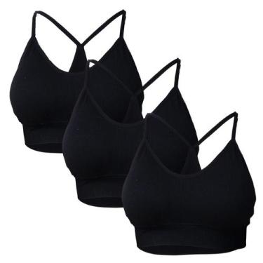 Imagem de Kit 3 Sutiã Top Nadador Poliamida Bojo Removível Confortável COR:PRETO