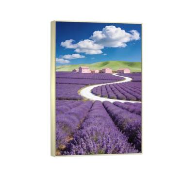 Imagem de Impressão em tela de paisagem pronta para pendurar - nuvens flores roxas campo - pintura de arte de parede - decoração moderna para casa quadro prata 50 x 75 cm 20 x 30 pol