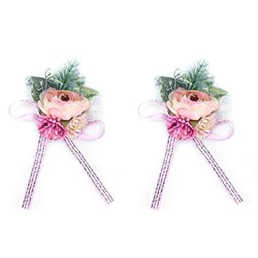 Imagem de Ainoli 2 peças de flor de pulso de dama de honra para casamento, corpete de noiva para festa de casamento, aniversário (Rosa)