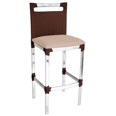 Imagem de Banqueta Vigor Alta Em Alumínio E Fibra Sintética Tabaco/areia