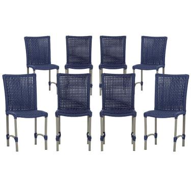 Imagem de 8 Cadeiras De Jantar Cannes De Alumínio Pintura Fend Trama Azul
