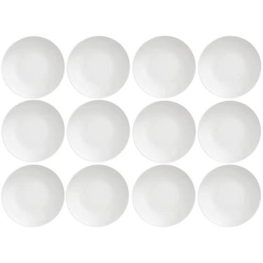 Imagem de Jogo 12 Pratos de Porcelana Sobremesa Tramontina Leonora 19cm Brancos Raso Leve Cupê