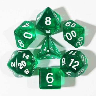 Imagem de Conj. de 7 Dados RPG 60% OFF SUPER PROMO - Genérico, Verde translúcido