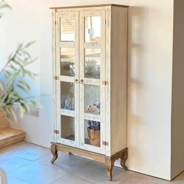 Imagem de Cristaleira Madeira Maciça 2 Portas Vidro Rústica Branco Garapa D113 Denk