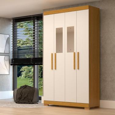Imagem de Guarda Roupa Casal Canadá Com Espelho 4 Portas 100% Mdf Linhamobília Cinamomo Off White