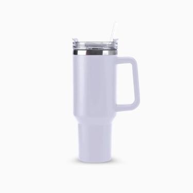 Imagem de Copo Térmico Grande 1200 Ml Canudo Parede Dupla - Branco