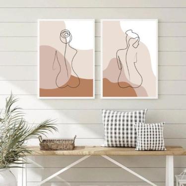 Imagem de Quadros Nús Artísticos Bege 24X18Cm C/ Vidro Moldura Branca