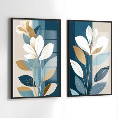 Imagem de Conjunto 2 Quadros Decorativos com Moldura Caixa Floral Azul Gold  par
