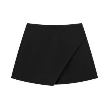 Imagem de Saia Mini Assimétrica Preta De Cintura Alta Para Mulheres, Moda De Ver