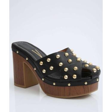 Imagem de Tamanco Feminino Salto Grosso Tachas Vizzano-11240, 35, Preto
