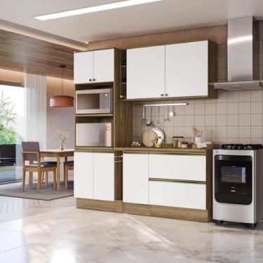 Imagem de Armário de Cozinha Compacta 100% MDF 205cm Nogueira/Branco Celeste Kap