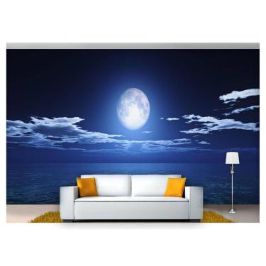 Imagem de Papel De Parede Lua Noite Praia Mar Oceano 3D Nsk85