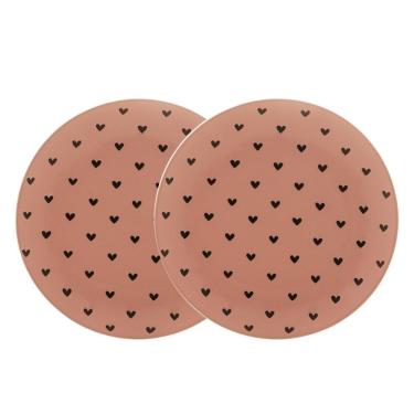 Imagem de Jogo 2 Pratos De Sobremesa Em Cerâmica Coração Rosa Wolff 19,5cm