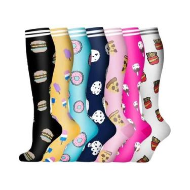 Imagem de Meias De Compressão Florais Com Estampa De Animais E Frutas, 6 Pares P