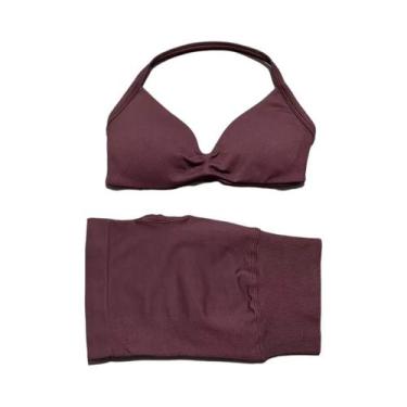Imagem de Conjunto De Yoga Feminino De 2 Peças Com Top De Alças E Shorts Para Ac