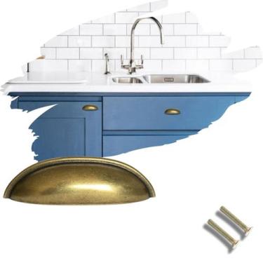 Imagem de 1 Puxador Concha Meia Lua, Ouro Velho Estilo Retrô, para Gaveta, Armár